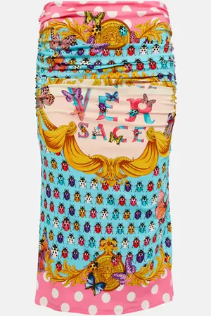 VERSACE Printed draped midi skirt