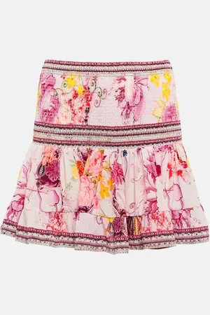 Camilla Smocked floral silk miniskirt