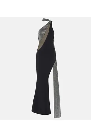 DAVID KOMA Crystal-embellished scarf gown