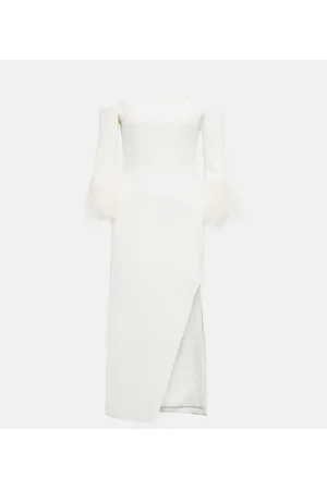 DAVID KOMA Feather-trimmed midi dress