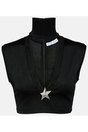 AREA Star Stud ribbed-knit crop top