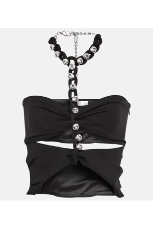 AREA Chain-link embellished halter top