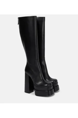 VERSACE Leather platform knee-high boots