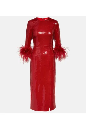 Rebecca Vallance Nika feather-trimmed sequined midi dress