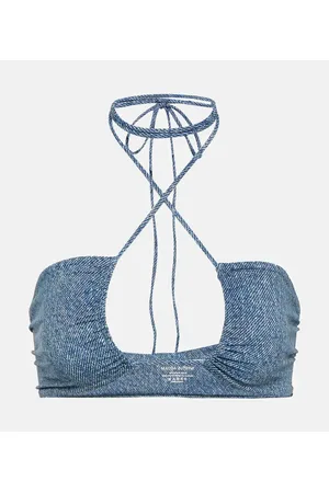 MAGDA BUTRYM Denim-printed halterneck bikini top