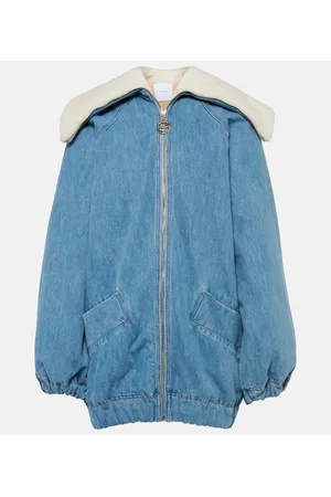 Patou Denim and faux shearling bomber jacket