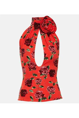 MAGDA BUTRYM Floral-appliquÃ© cutout halterneck top