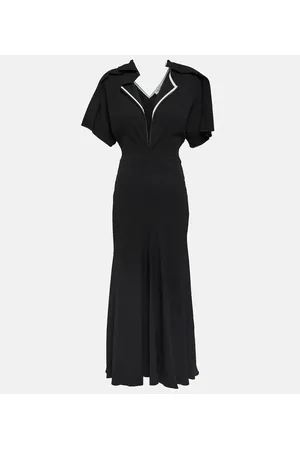 Victoria Beckham Asymmetric wool-blend crÃªpe maxi dress