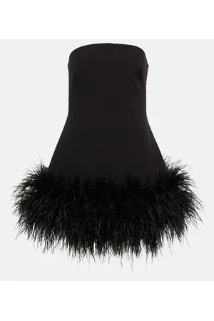 Safiyaa Strapless feather-trimmed minidress