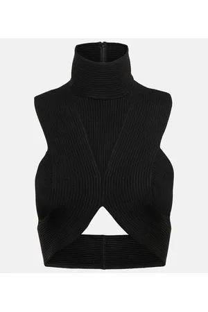 Alaïa AlaÃ¯a Ribbed-knit halterneck crop top