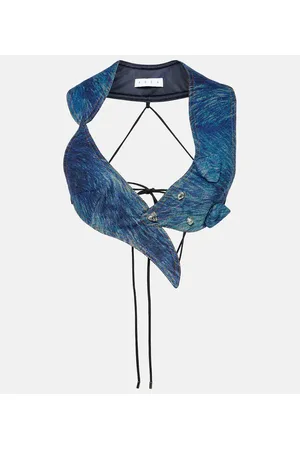 AREA Printed denim crop top