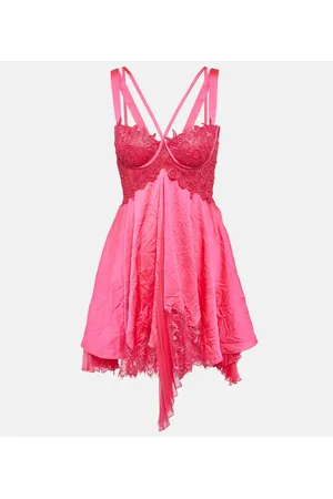 VERSACE Lace-trimmed satin minidress