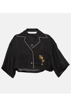 Palm Angels Embroidered cropped linen shirt