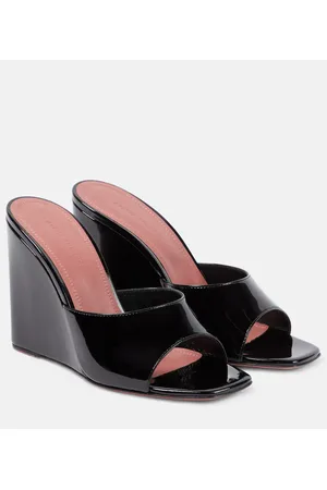 Amina Muaddi Lupita patent leather wedge mules