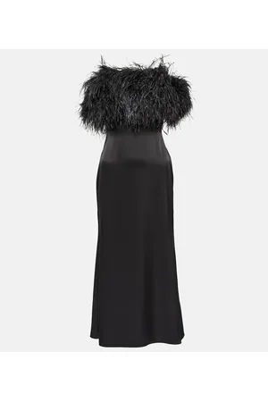 DAVID KOMA Feather-trimmed satin midi dress