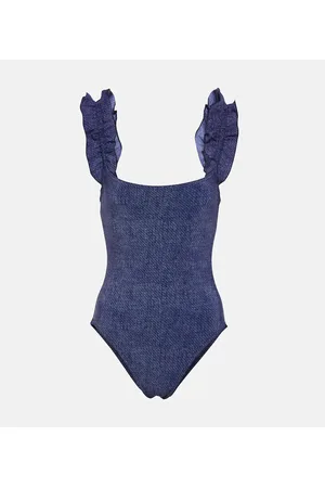 Karla Colletto Nori ruffled denim swimsuit