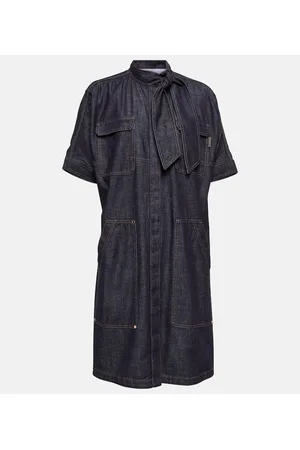 Brunello Cucinelli Tie-neck denim dress
