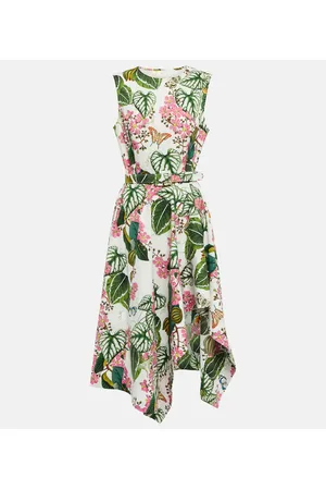 Oscar de la Renta Floral asymmetric cotton-blend midi dress