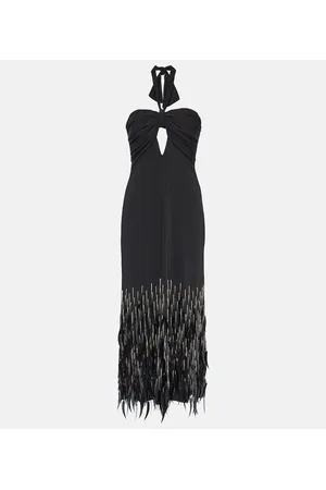 JOHANNA ORTIZ Feather-trimmed crÃªpe maxi dress