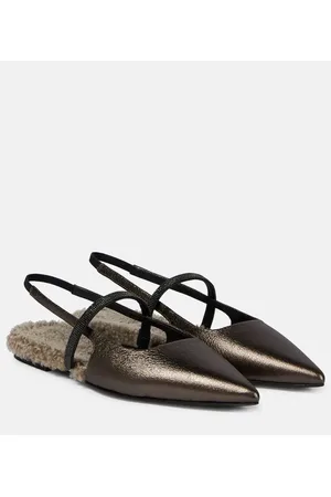 Brunello Cucinelli Embellished leather slingback flats