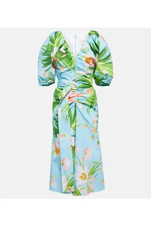 Carolina Herrera Puffed printed cotton-blend midi dress