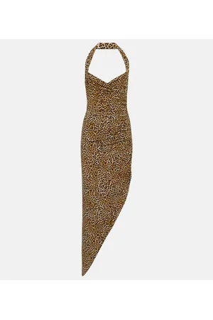 Norma Kamali Cayla leopard-print asymmetric maxi dress