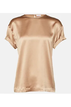 Brunello Cucinelli Silk-blend satin T-shirt