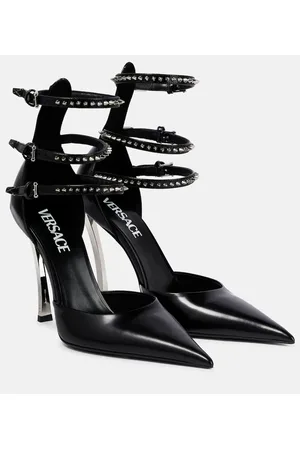VERSACE Pin-Point embellished leather pumps