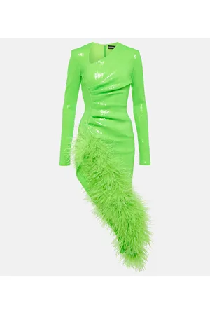 DAVID KOMA Sequined feather-trimmed midi dress