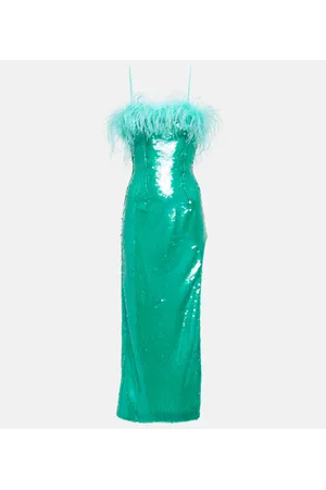 GIUSEPPE DI MORABITO Feather-trimmed sequined midi dress