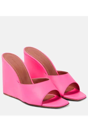 Amina Muaddi Lupita leather wedge mules