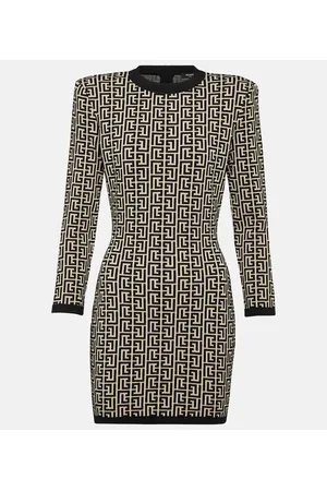 Balmain Monogram wool-blend knit minidress