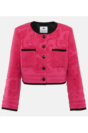 Marine Serre Jacquard cropped cotton jacket