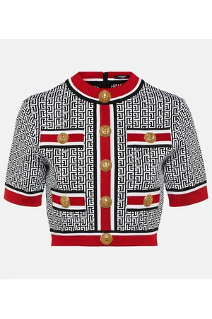 Balmain Monogram embellished knit crop top