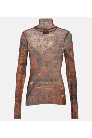 Jean Paul Gaultier X KNWLS printed mesh high-neck top