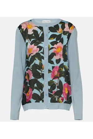 Oscar de la Renta Printed silk-trimmed cardigan