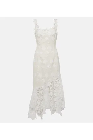 Oscar de la Renta Floral lace-trimmed tweed midi dress