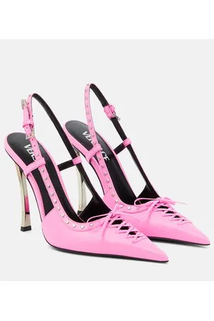 VERSACE Laced leather slingback pumps