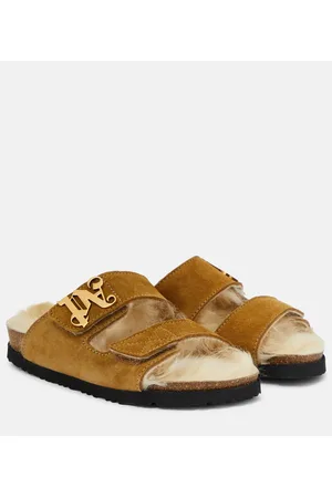 Palm Angels Shearling-lined suede slides