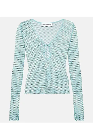 Self-Portrait Crystal-embellished mesh top