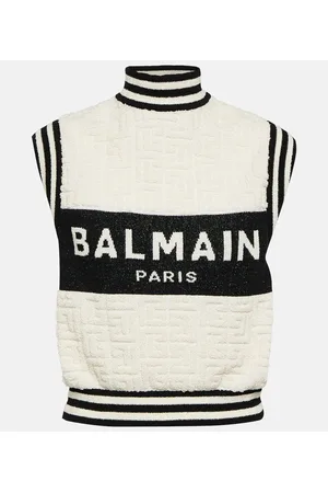 Balmain Logo jacquard bouclÃ© top