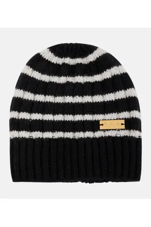 Balmain Striped cashmere beanie hat
