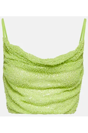 Self-Portrait Cowl neck embellished cropped top
