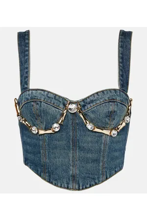 AREA Claw embellished denim bustier