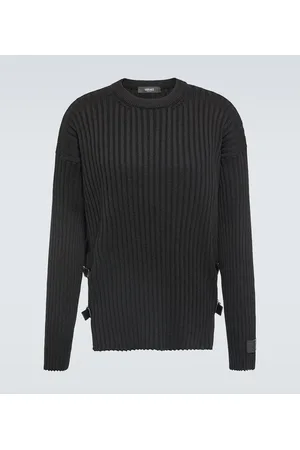 VERSACE Leather-trimmed knit wool sweater