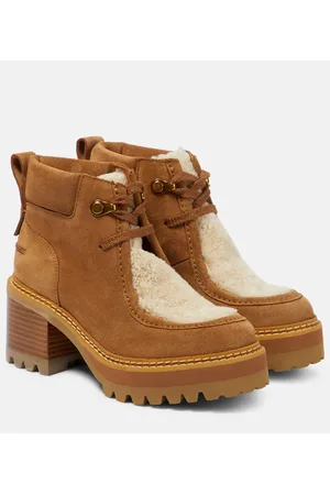 See by Chloé See By ChloÃ© Shearling-trimmed suede ankle boots