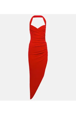 Norma Kamali Cayla halterneck ruched midi dress