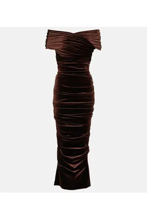 ALEX PERRY Off-shoulder velvet midi dress