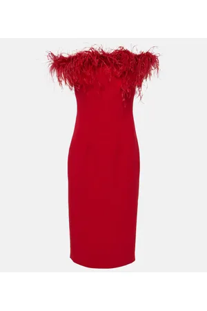 Safiyaa Starling feather-trimmed midi dress