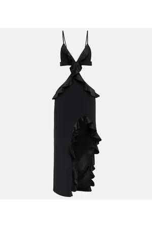 DAVID KOMA Ruffle-trimmed asymmetrical cutout midi dress